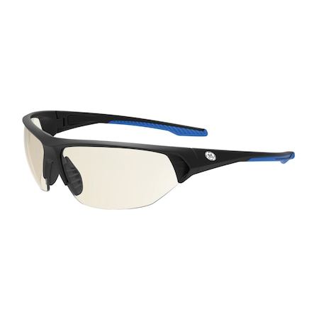 Ge Safety Glasses, Anti-Fog & Anti-Scratch, Mirror, I/O Lens, Black/Blue Frame GE106MAF